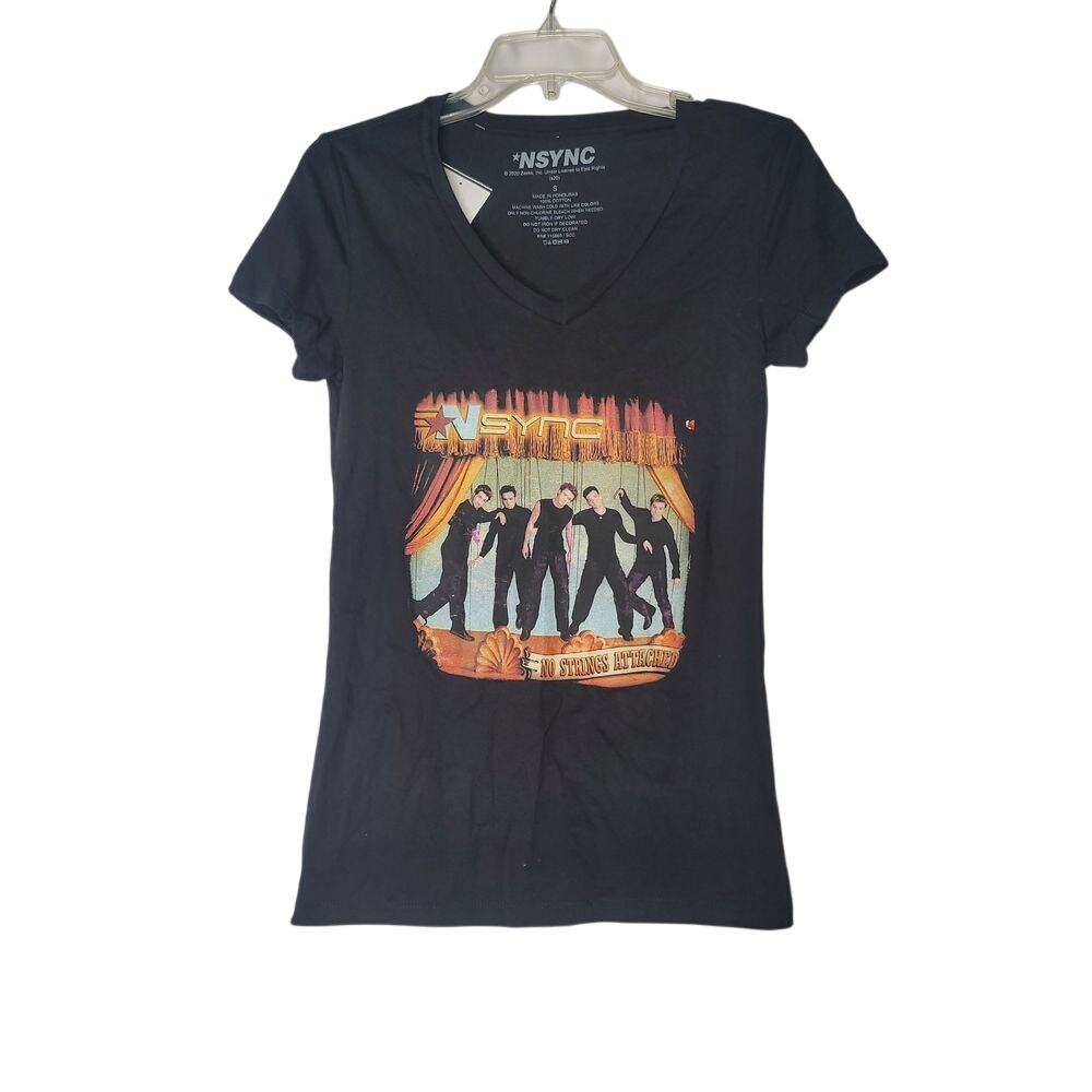 VTG NSYNC Official No Strings Attached S Women T Black V-Neck 20's Festival Y2K‎